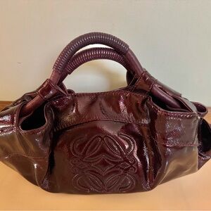 Pre-owned LOEWE NAPPA AIRE Metallic Patent Leather Burgundy Boho Handbag